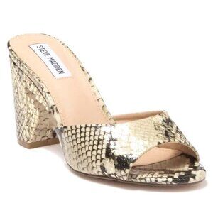 NWT STEVE MADDEN Celestial Gold Shimmer Snakeskin Mule Open-toe Block Heel 6